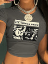 Graphic printed cropped T-shirt, Y2K spring and summer short-sleeved crop top, Women's