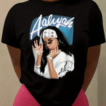Portrait Print T-shirt, Casual Short Sleeve Crew Neck Top Stylish All season Women's Clothing