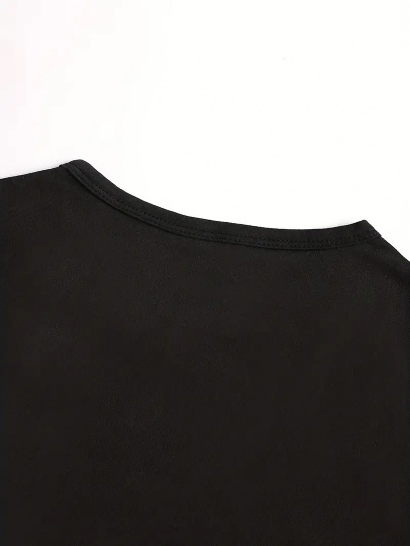 Women'S Black Geometric Crown Strap T-Shirt, Casual Round Neck Short Sleeve Top, Polyester Knitted Fabric, Four Seasons Fashion T-Shirt