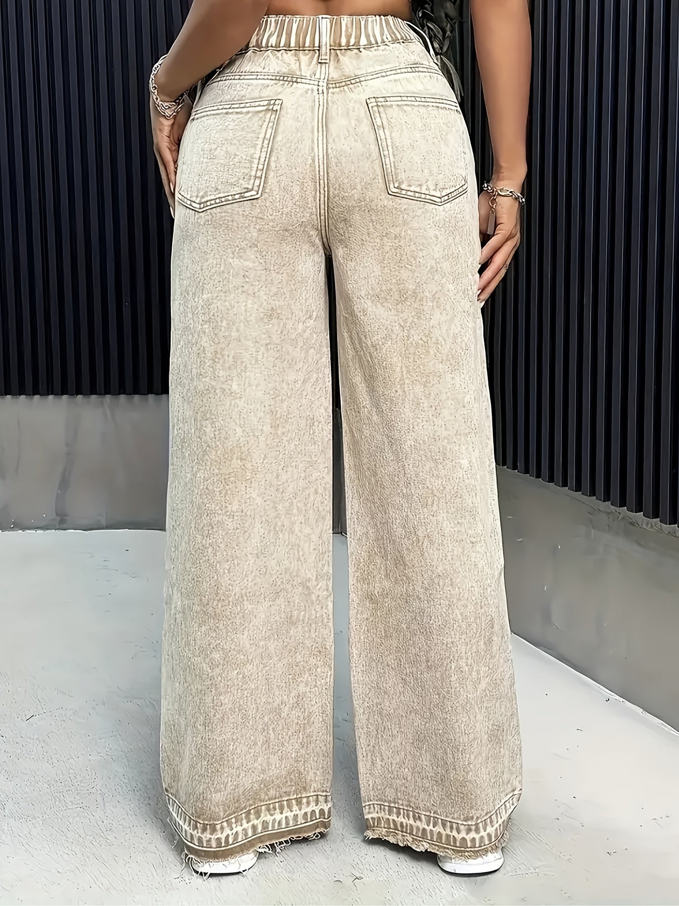 Women'S Straight Ankle Jeans, High Waisted Wide Leg Denim Pants For Women, Stretchy Ladies Pull-On Bottom Jeans, Ripped Comfort Loose Fit