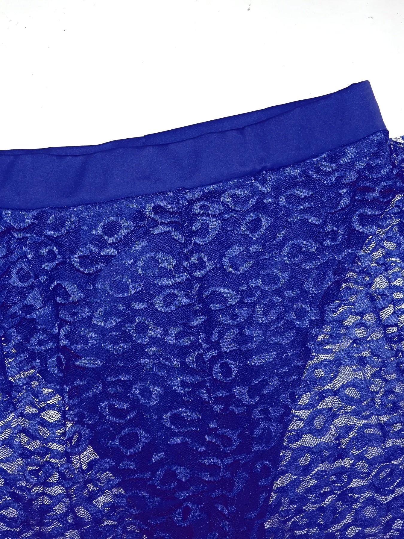 Women's Elegant Blue Lace Two-Piece Set - Off-Shoulder Crop Top & High-Waisted Pants, Breathable Polyester/Spandex Blend, Perfect for Spring/Summer Fashion, Spring Fashion Outfit|Feminine Apparel|Delicate Lace Texture