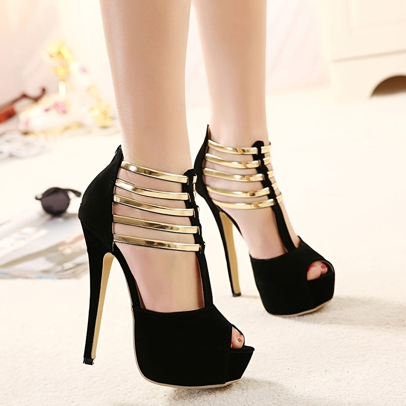 Party & Dress Ankle T-strap Platform Peep Toe Pumps - Women's Stiletto High Heels