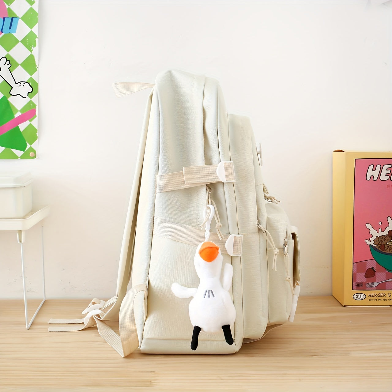 5 - Piece Set of Solid - Color Student Backpack Sets, Large - Capacity And Multifunctional, with Adorable Charms And Badges