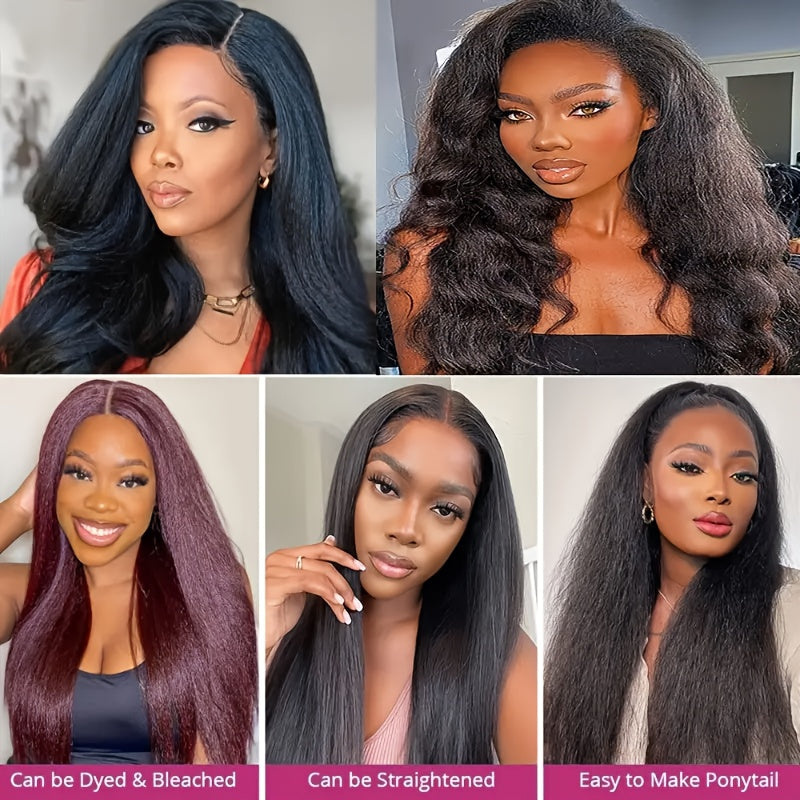 CLYDANX 200% Density Yaki Straight Glueless Lace Front Wig for - Pre-Plucked Ready-to-Wear Human Hair Wig with 13x4 Lace, No Glue Needed, Beginner-Friendly Natural Look