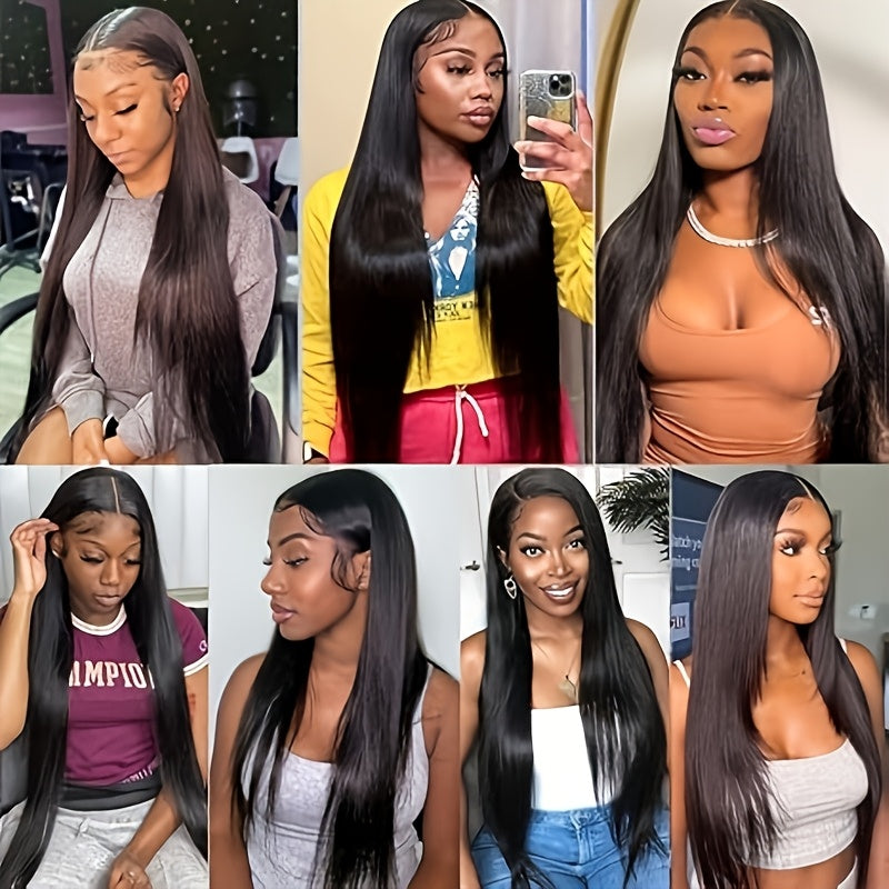 Human Hair Straight Human Hair Bundles With Human Hair 13*4 Lace Frontal Closure 100% Unprocessed Brazilian Virgin Human Hair Bundles With Straight Human Hair Closure Natural Black Elegant Fashion For Black Women