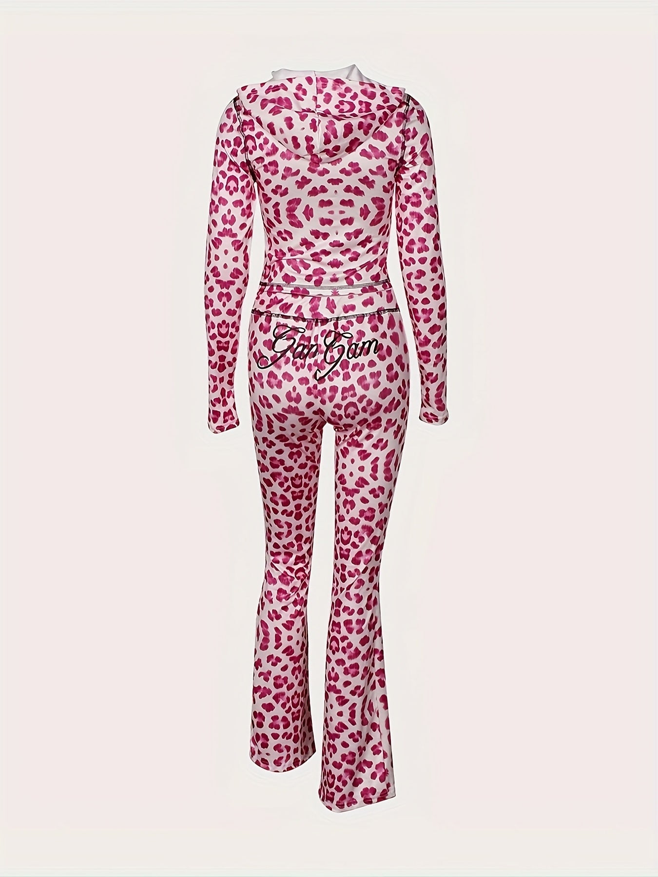 Siliki 2024 Fall All-in-One Sexy Leopard Print Hooded Long-Sleeve Cardigan Top and Pants Suit - Casual Style with Zipper Detail, Polyester Blend, Casual Attire|Leopard Print Suit|Zippered Hoodie, Leopard Print Clothing