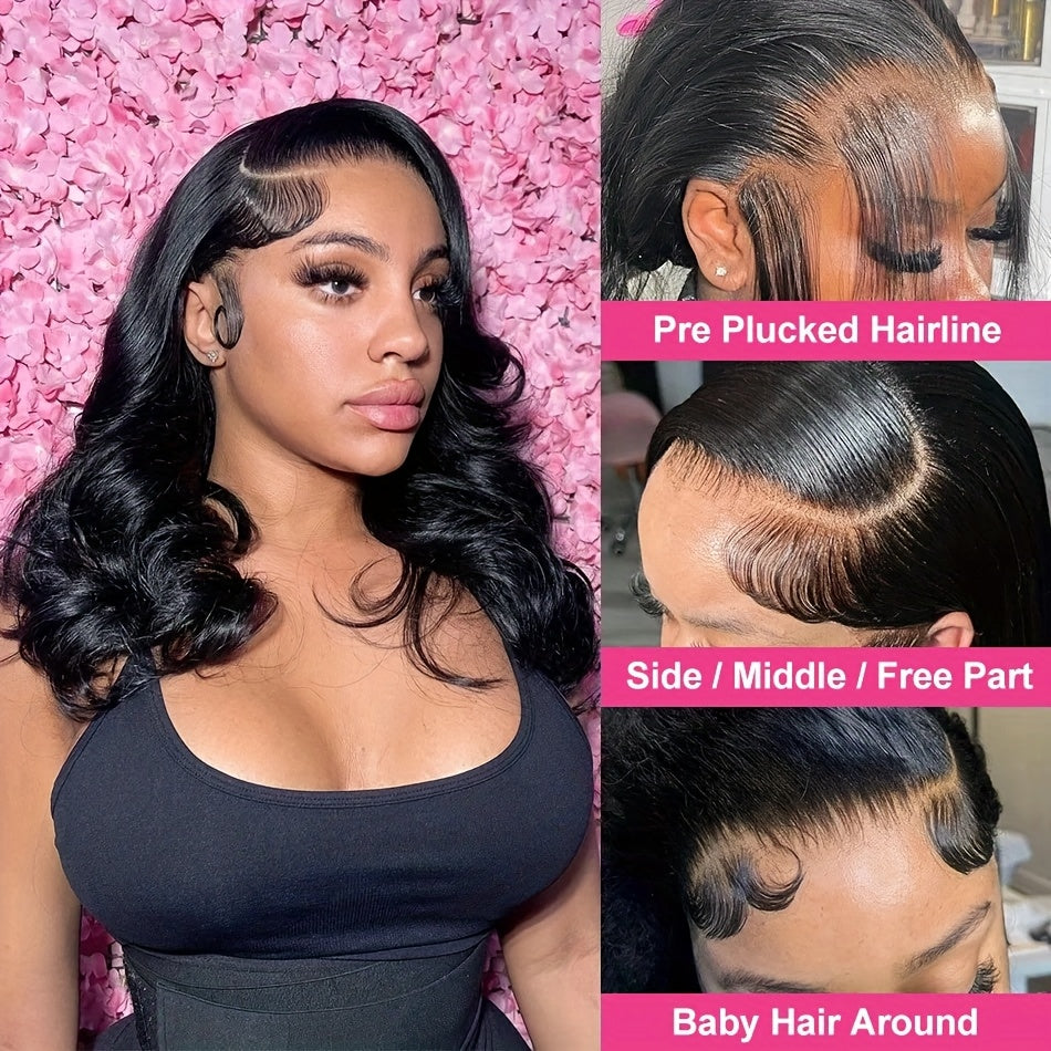 4x6 Lace Framing Short Wavy Bob Wig - Invisible Knots 3D Body Wave Human Hair Wig, 220 Density Shoulder Length Natural Look for Women, Elegant Style Fits All Ethnicities, Versatile Hairpiece, Sophisticated Hairpiece