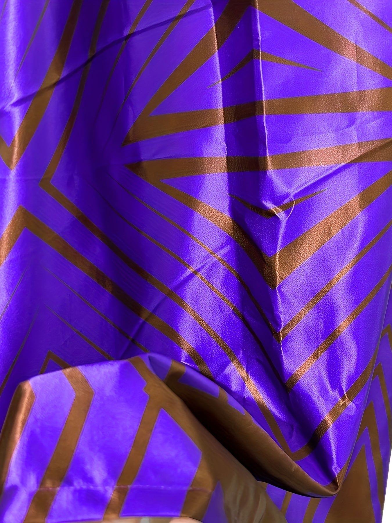 Print Maxi Dress for Women - Traditional Wedding & Party Gown, Purple & Brown Geometric Design, Loose Fit, 3/4 Sleeve, A-Line Silhouette, Hand Wash Only, Dresses for Wedding