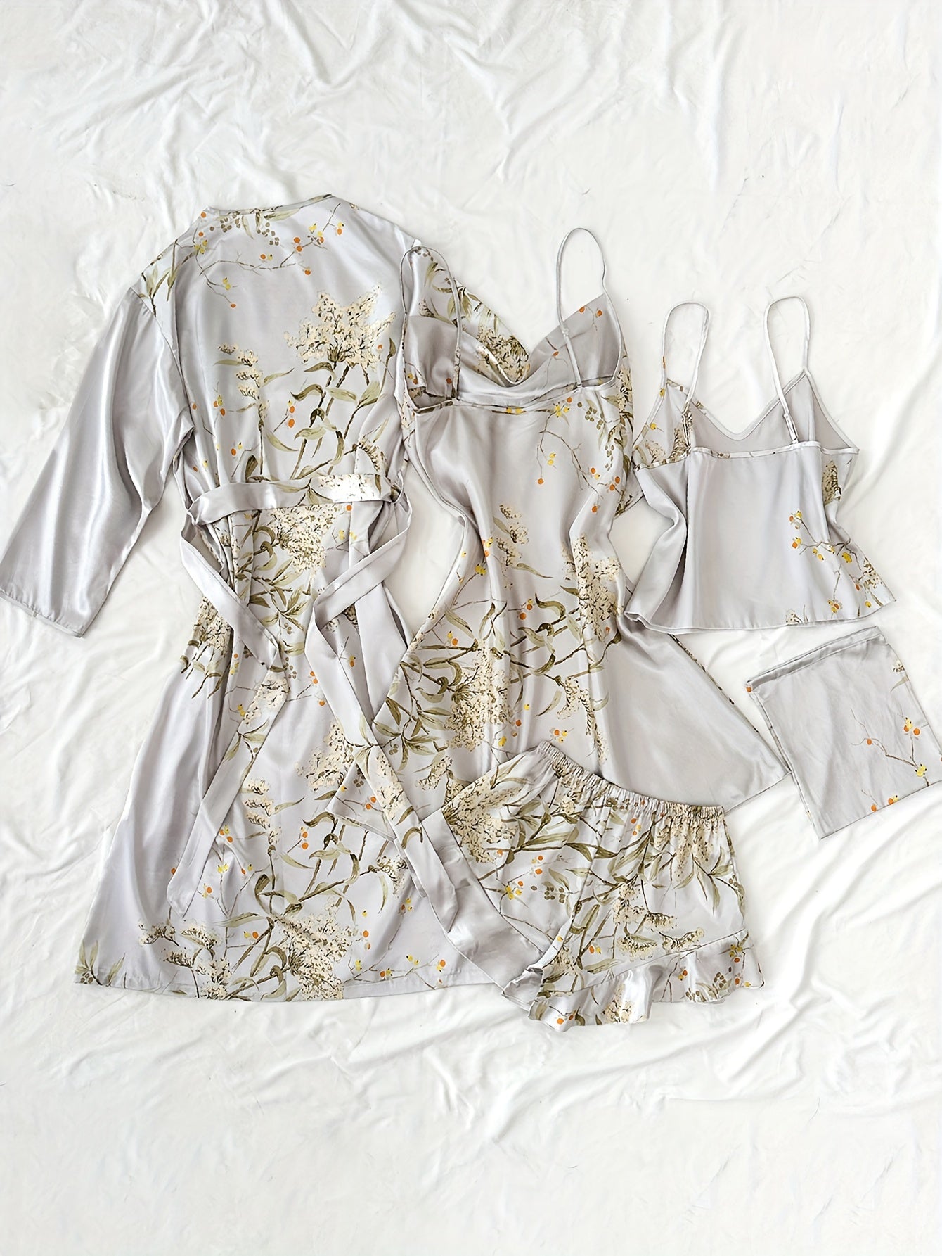 Women's Four Seasons Breathable and Comfortable Printed Nightgown and Pajama Set of 5