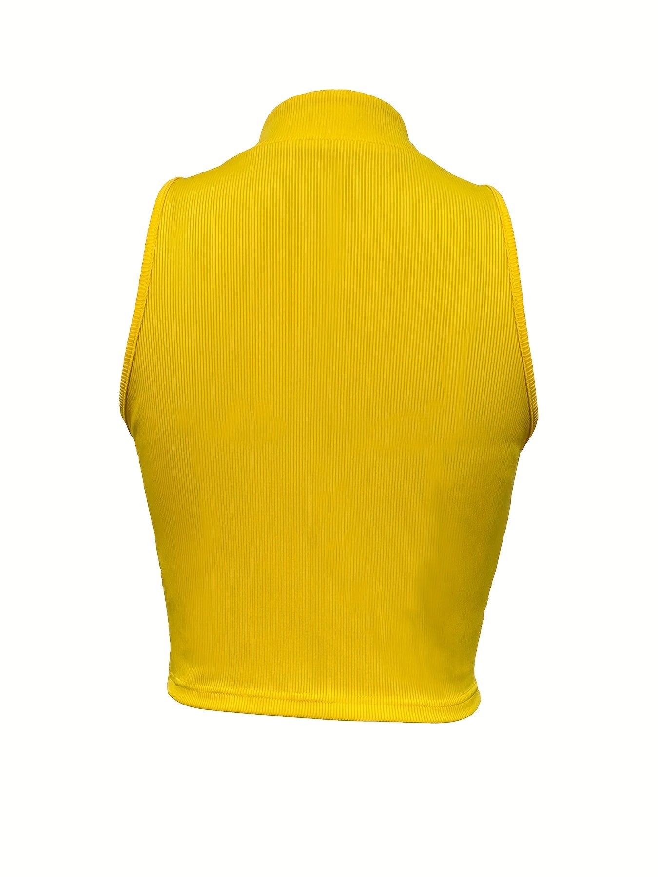 Women'S Sexy Ribbed Knit Tank Top, Solid Color Polyester 100% Vest with Zipper Detail, Crew Neck, Lightweight 250g/m² Knit Fabric, Spring/Summer/Fall Fashion
