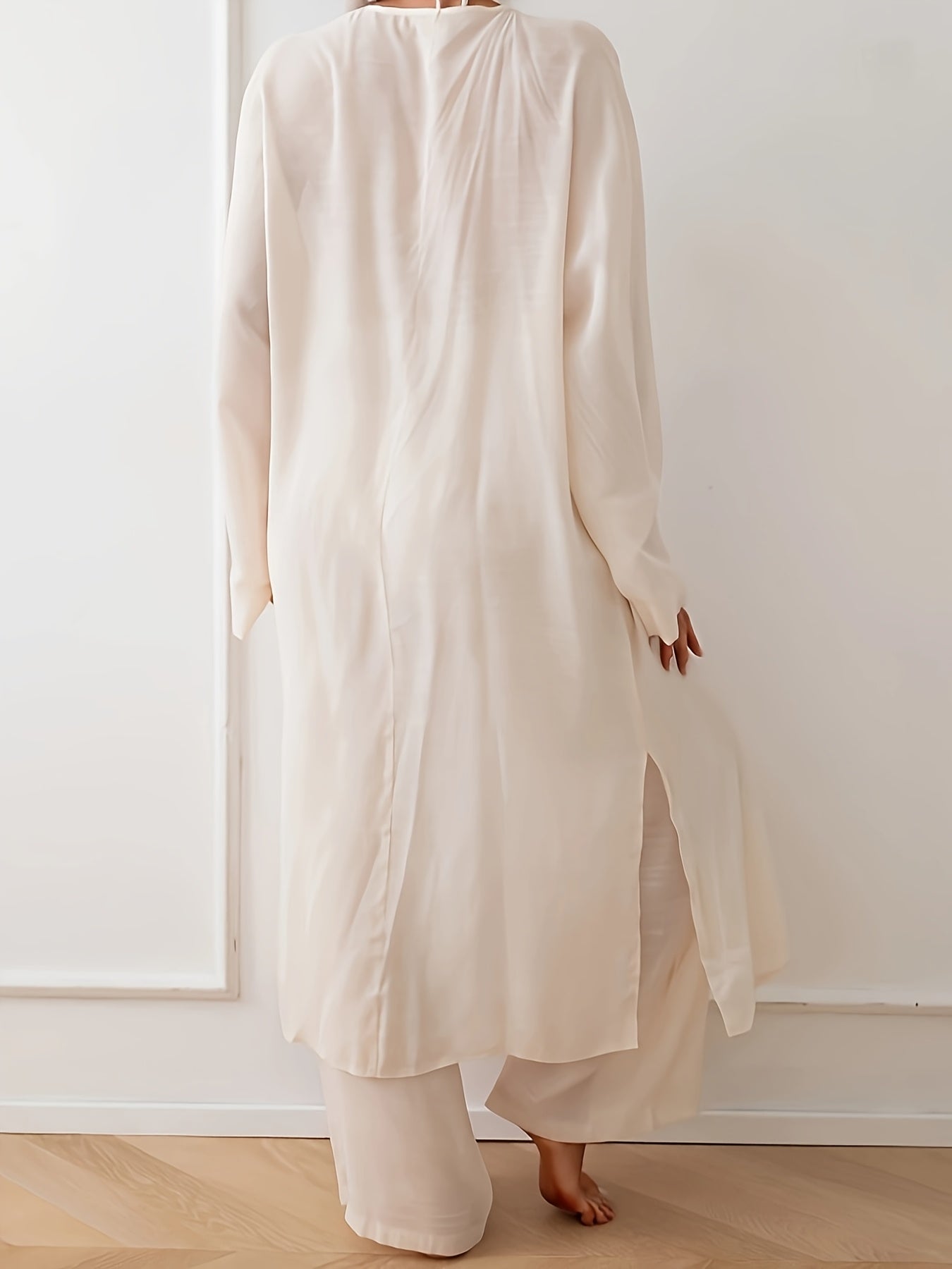 Tralook Brand Vacation Set Solid Color Spring/Summer Semi-Sheer Sun Protection Shirt and Loose Pants Two-Piece