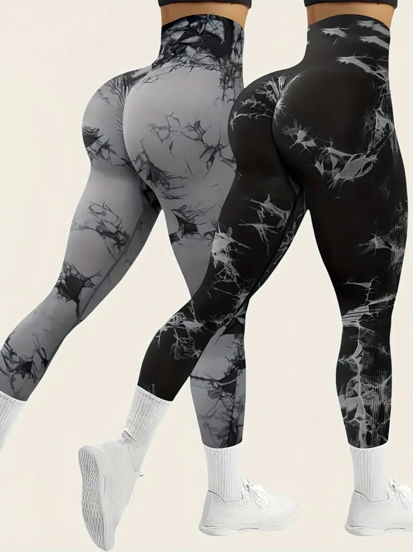 2 pack Women's High Waisted Tummy Control Tie-Dye Yoga Pants, Seamless Sport Leggings, Butt Lifting Workout Tights for Gym and Daily Wear, workout, Squat Proof Leggings, high stretch comfortable, tights, Nylon