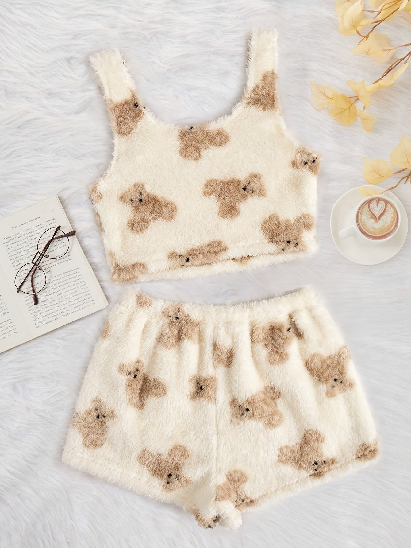 Women'S Fuzzy Loungewear Lady'S Pajamas Sleeveless Tank Top and Shorts Plush PJ Set