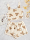 Women'S Fuzzy Loungewear Lady'S Pajamas Sleeveless Tank Top and Shorts Plush PJ Set
