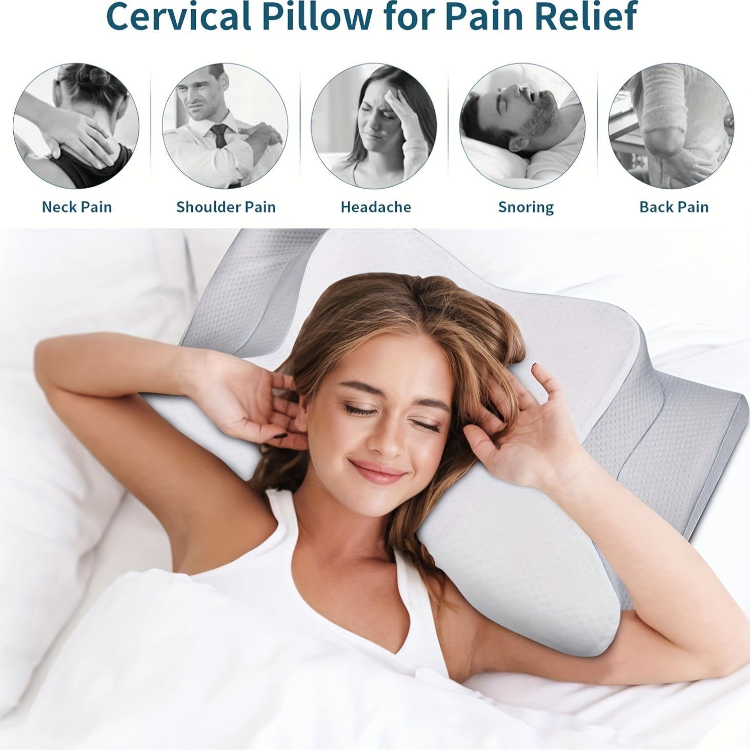 Neck Pillow Cervical Memory Foam Pillows For Sleeping, Ergonomic Pillow For Shoulder Pain, Orthopedic Contour Bed Pillow For Side, Back & Stomach Sleepers With Cooling Pillowcase