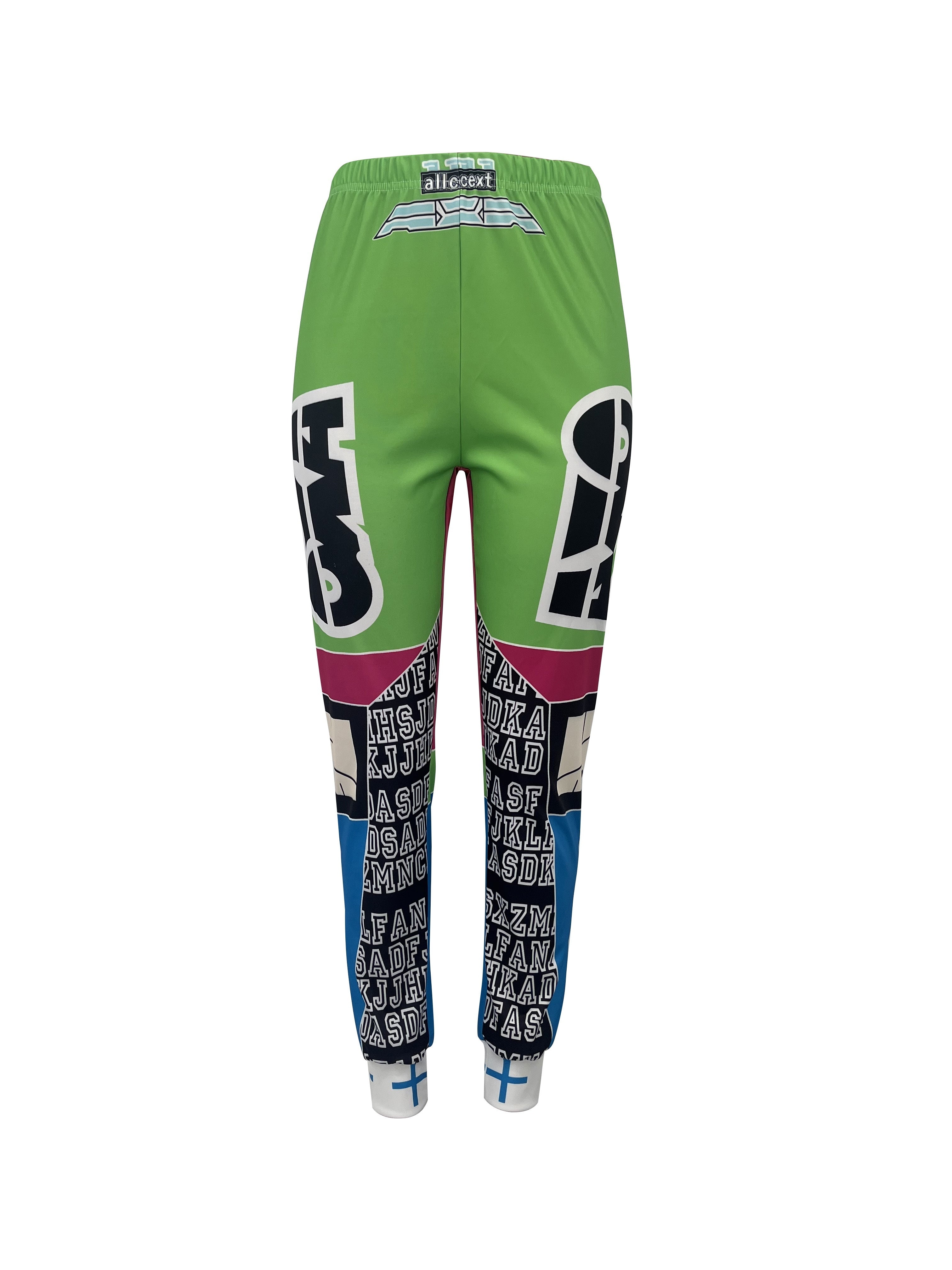 Letter Print Colorblock Baggy Pants, Casual Elastic Waist Pants, Women's Clothing