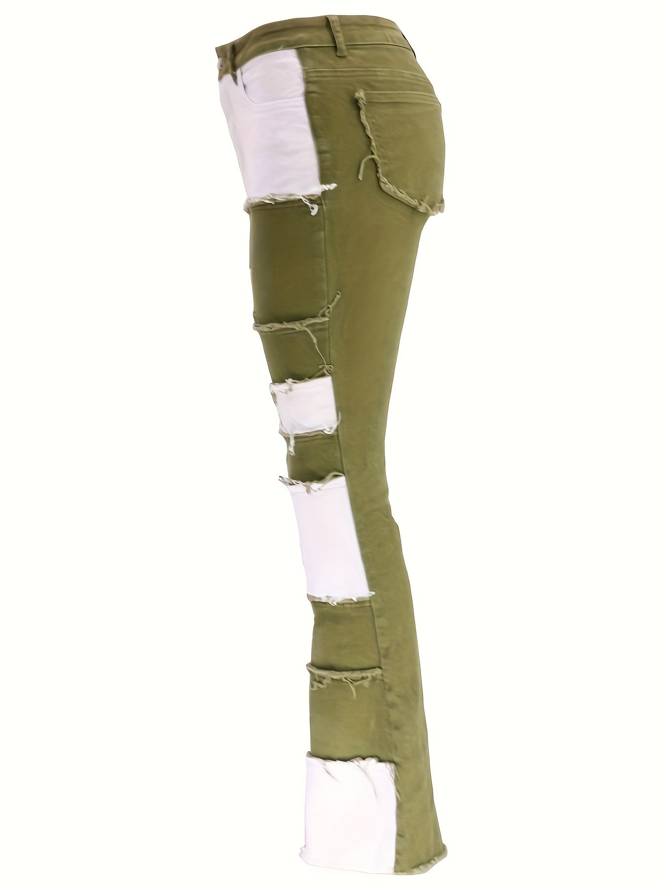 European And American New Fashion Contrasting Patchwork High-waisted Tight Hip Flared Women'S Denim Trousers