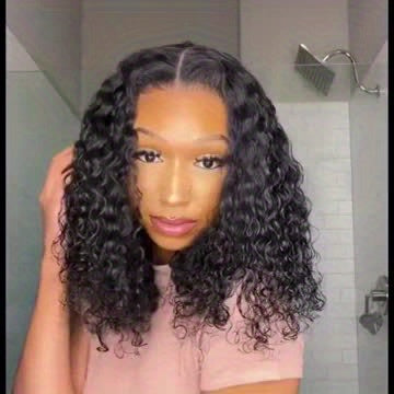 [150% Density Curly Bob Wig] Easy-to-Wear Curly Wave Bob Wig for Women | 100% Brazilian Human Hair | Pre-Plucked & Pre-Cut with Adjustable No-Glue 4x4 HD Lace Closure | Natural Black, 150% Density | Versatile & Beginner-Frien