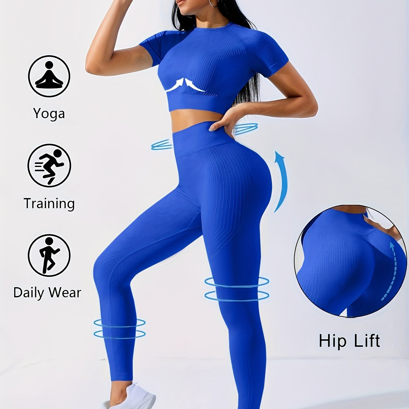 2pcs Sports Set, Short Sleeve Yoga Top & High Waist Running Workout Leggings - Breathable, Moisture-Wicking Fabric - For Women - Perfect for Yoga, Running, Gym & Fitness - Ideal Gift for Active Women