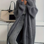 Cardigan sweater - Patched Pockets Open Front Cardigan - Solid, Long Sleeve, Knitted - Fall & Winter - Women - Cozy & Stylish - Cozy Comfort, Effortless Style