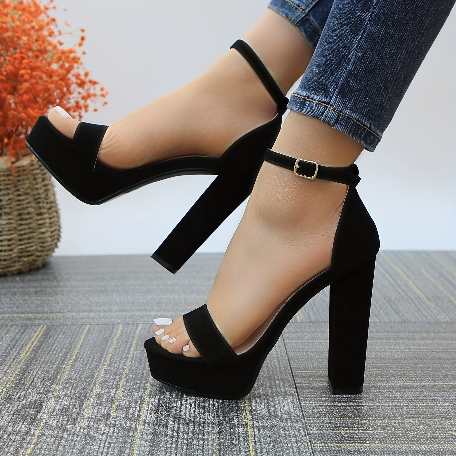 Heels For Women Open Toe Ankle Strap High Heel Sandals Party Wedding Strappy Buckle Sandals Standard Size 4 Inches Tall High Heel Design