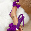 Women's European & American Style Slip-On Stiletto Heel Sandals with Pink Bow Detail - Pointed Toe High Heels, Fabric Upper & Synthetic Cover Lining for Parties, Weddings, Formal Events, Party Sandals, European Style Heels, F