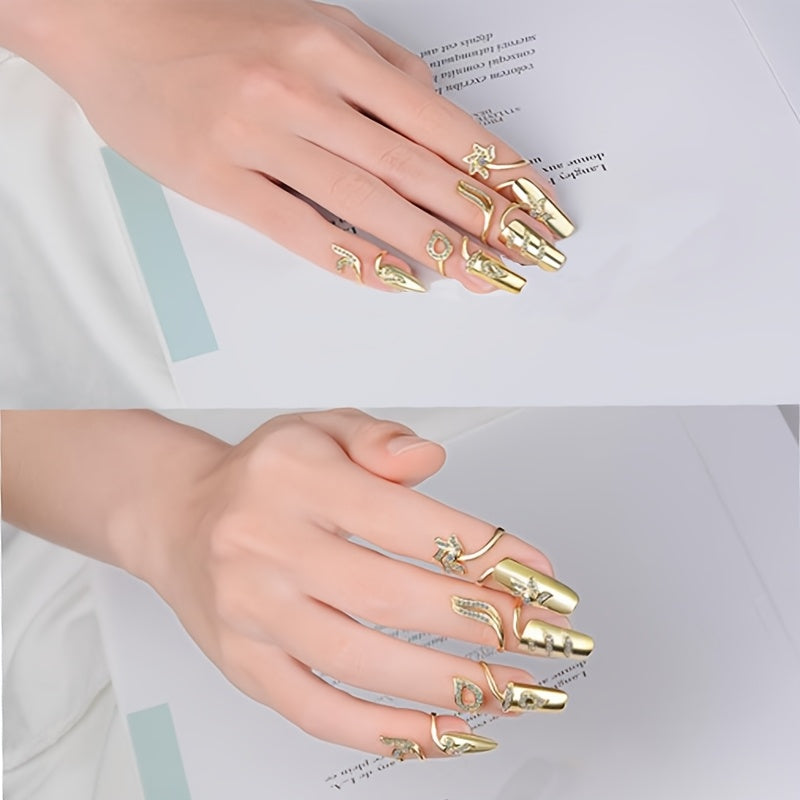 Arousar 8pcs Elegant Hollow Ring Nail Art Set - Fashion Metal Nail Art, Hypoallergenic, Perfect for Ladies and Girls, Ideal for Valentine'S Day