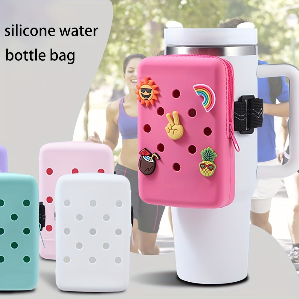 1pc Silicone Water Bottle Bag With 5 Random Stickers, Water Bottle Pouch For Quencher Adventure 40oz And Stanley IceFlow 20oz