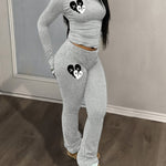 Autumn and Winter Fashionable Slim Fit Printed Long Pants and Long Sleeve Two-Piece Set