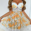 Sexy Lingerie Set, Floral Embroidered Lace Backless Seductive Nightgown, Tropical Style Spaghetti Strap Nightgown Two-Piece Set
