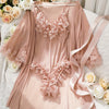 Solid Contrast Lace Lingerie Set, V Neck Bodysuit & Robe, Women's Sexy Lingerie & Underwear