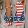 Four Season Strappy Back Canvas Slide Sandals - Comfortable Flat Heel Open Toe Shoes with Flag Pattern, Slip-on Closure, and Durable Rubber Sole for Daily Independence Day Wear