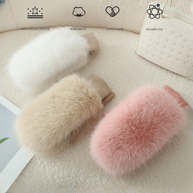 Thick, Windproof, And Cute Winter Warm Fuzzy Gloves for Cycling.