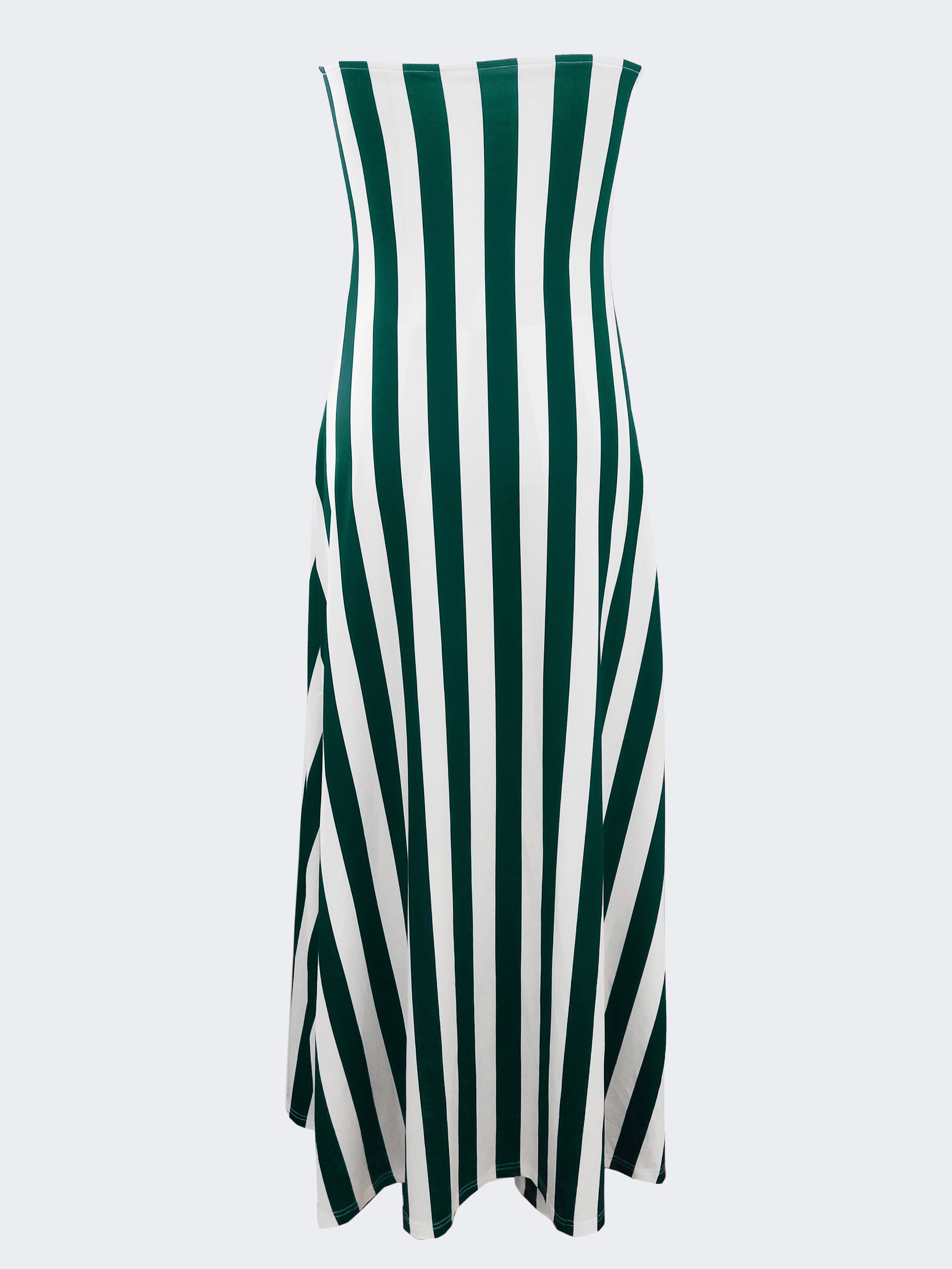 Casual Stripe Print Pants Set, Sweetheart Neck Split Hem Longline Tube Top & High Waist Flare Leg Pants Outfits, Women's Clothing