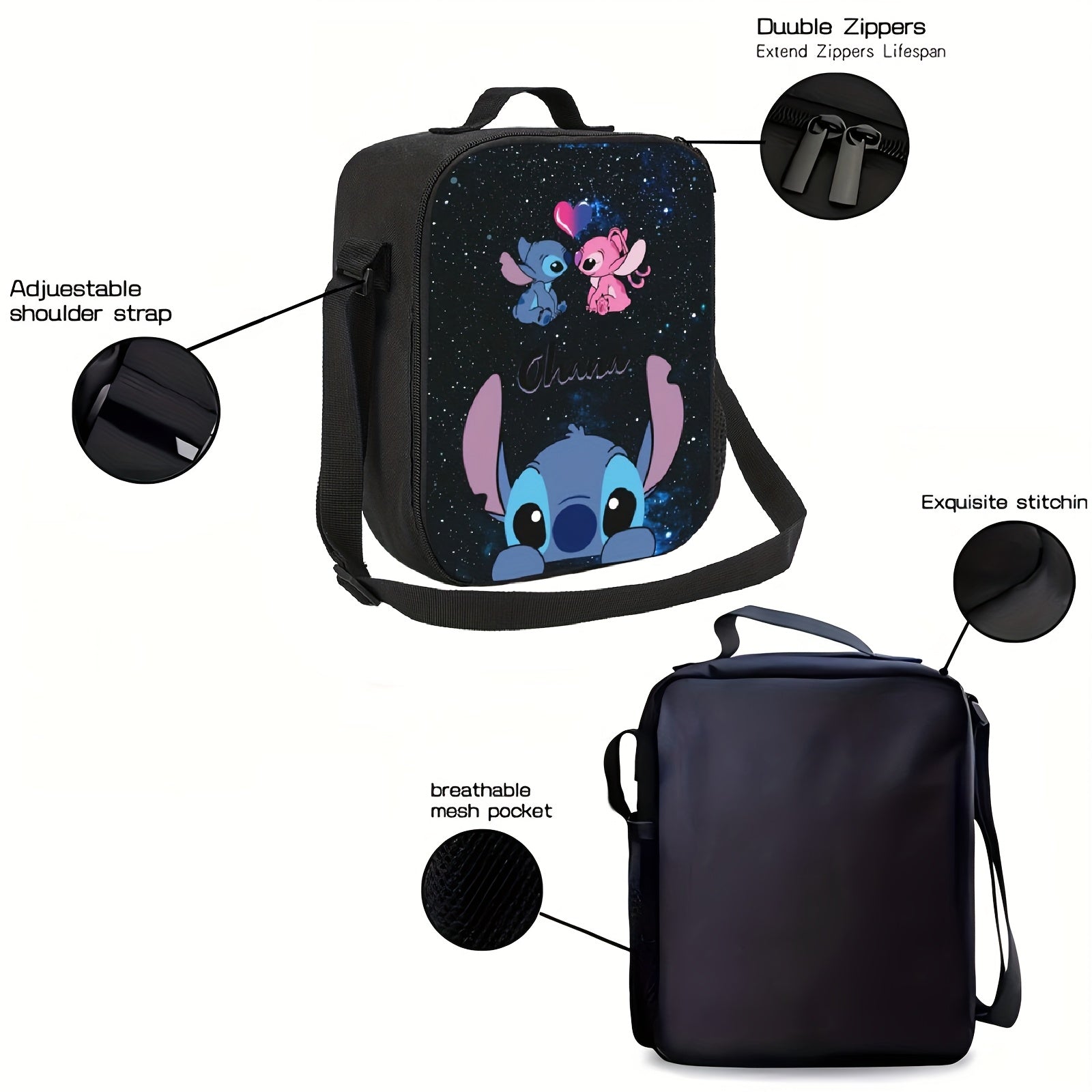 DISNEY Stich 3pcs Backpack Set - Stylish Nylon Backpack with Adjustable Shoulder Strap, Zipper Closure, Tablet Compartment - Includes Lunch Bag And Pencil Case - Lightweight, High Capacity, Hand Wash - Animal Print, Anime The