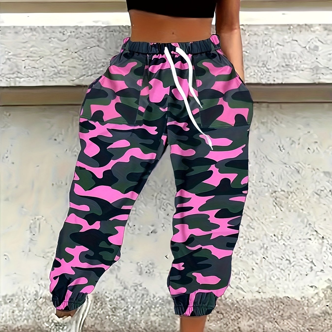 Women'S High-Waisted Camo Joggers - Stylish & Comfortable Elastic Waistband Sweatpants with Pockets, Perfect for Spring/Summer/Fall Casual Wear, Relaxed Fit Joggers | Highwaisted Pants | Drawstring Closure