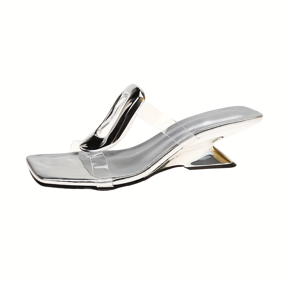 1 Pair Women's Stylish Open-Toe High Heel Sandals with Golden Buckle Strap, Mid-Heel Summer Slip-Ons in PU Cover, Comfortable Rubber Sole for Casual or Formal Occasions, Chunky Heel Sandals
