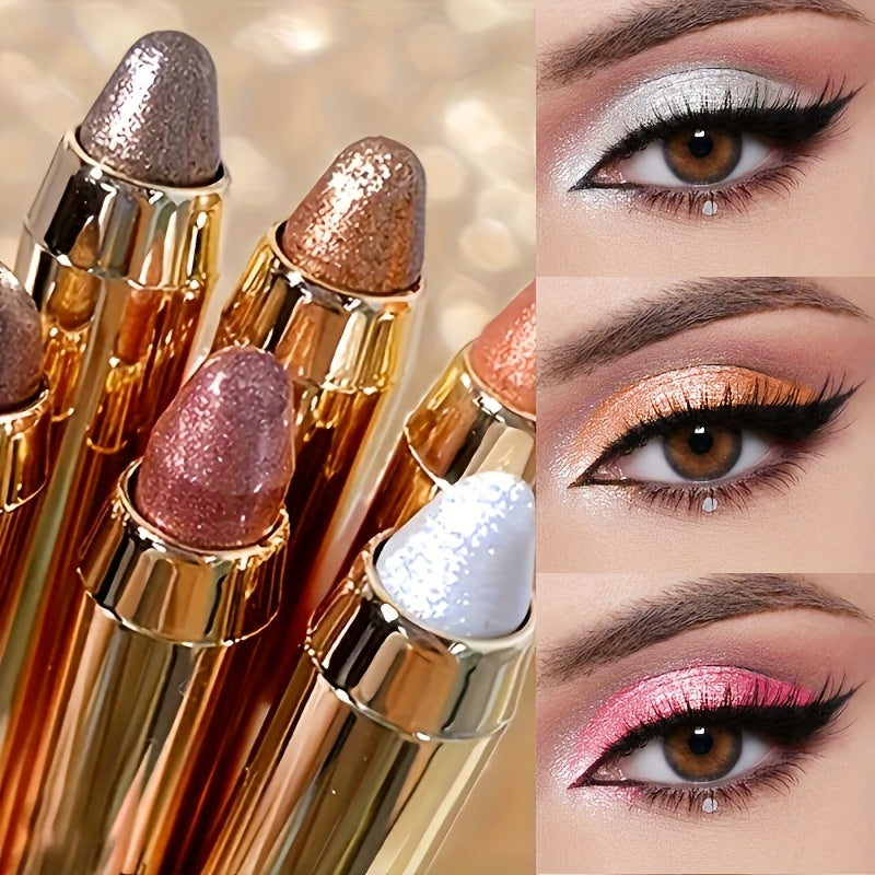 6pcs Dual-Ended Shimmery Eyeshadow Stick - Shimmering Pink & Purple Highlighter, Long-Lasting Waterproof Eye Makeup in Matte & Metallic Finishes