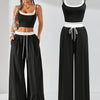 Chic Spring/Summer Two-in-one Contrast Color Cami Top with Color Block Wide-Leg Pants for Women - Polyester, Drawstring, Elegant Urban Style