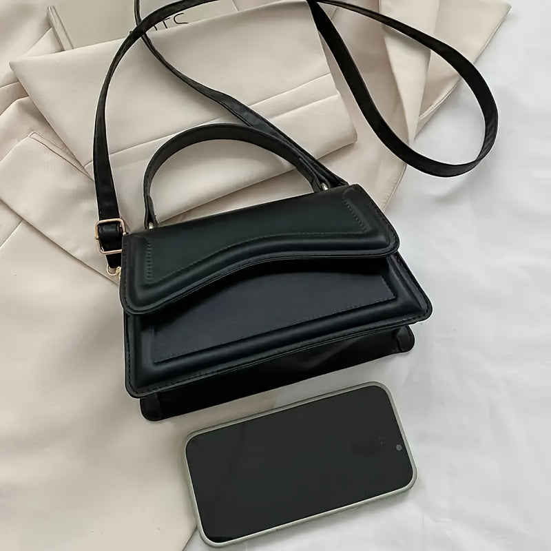 Stylish Mini Shoulder Bag, Women's Crossbody Bag, Solid Flap Square Tote