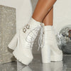 Elegant White Platform Ankle Boots for Women - Comfortable Lace-Up with Side Zipper, Non-Slip Thick Sole, High Chunky Heel - Perfect for Parties & Events, Fashionable British Style Short Boots, High Heel Boots