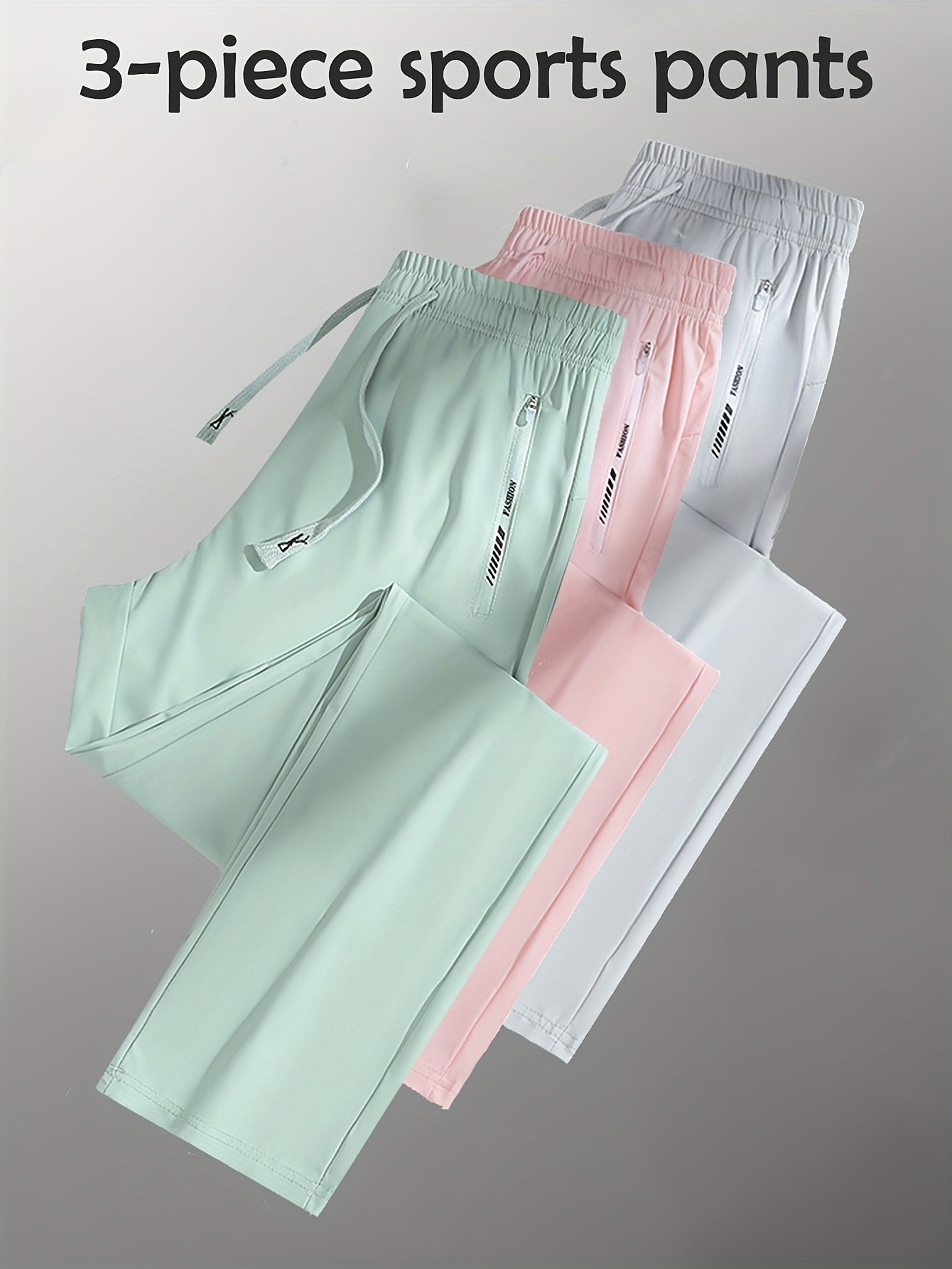 Set of 3 Women'S Sports Long Pants Made of, Lightweight And Breathable, Casual Athletic Trousers with Zipper Pockets And Elastic Waist, Straight-Leg Design.