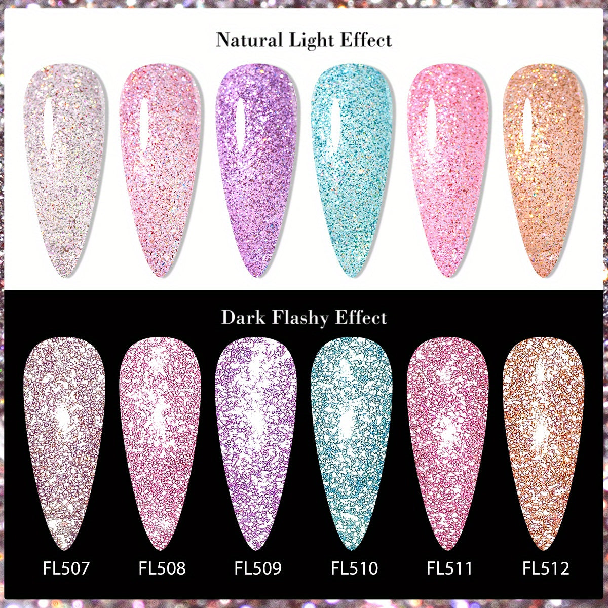 FOUR LILY 0.24oz Reflective Glitter Nail Gel - Semi-Permanent Soak Off LED Varnish for Manicure, Sparkling Pink & Purple Swirls, Long-Lasting Shine, Easy Application, Nail Art Gel | Glittery Nail Polish | Vibrant Colors, Nail