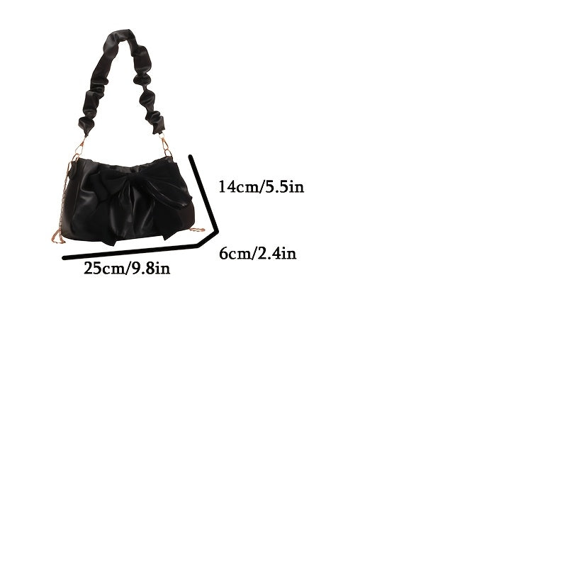 Four One Chic Sweet Style Bowknot Shoulder Bag, Solid Color Messenger Handbag with Magnetic Closure and Polyester Lining