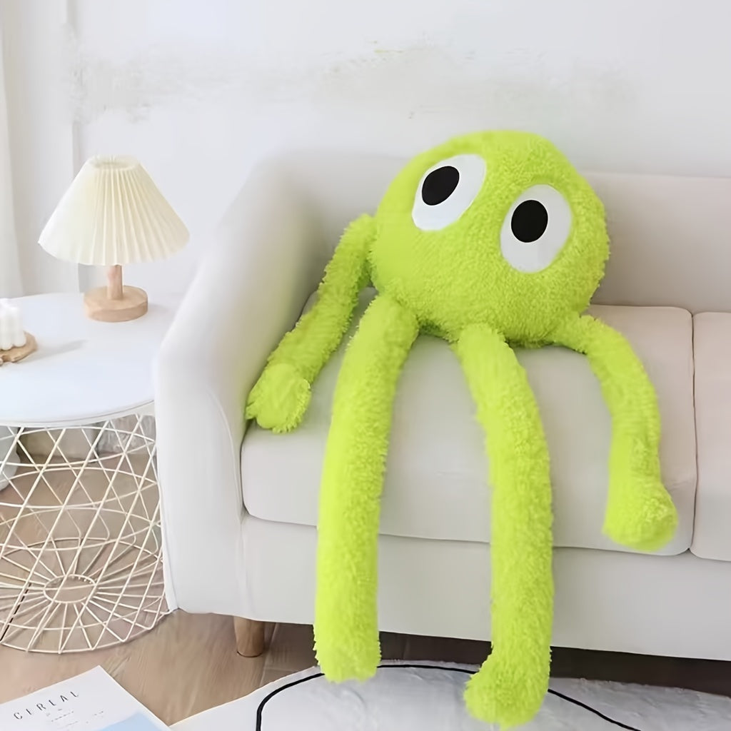 35.4-Inch Giant Plush Octopus Doll Pillow - Cute Long-Legged Stuffed Animal with Expressive Eyes, Soft Polyester Fabric, Green & Purple Options, Perfect for Youngsters' Room Decor, Birthday & Holiday Gifts