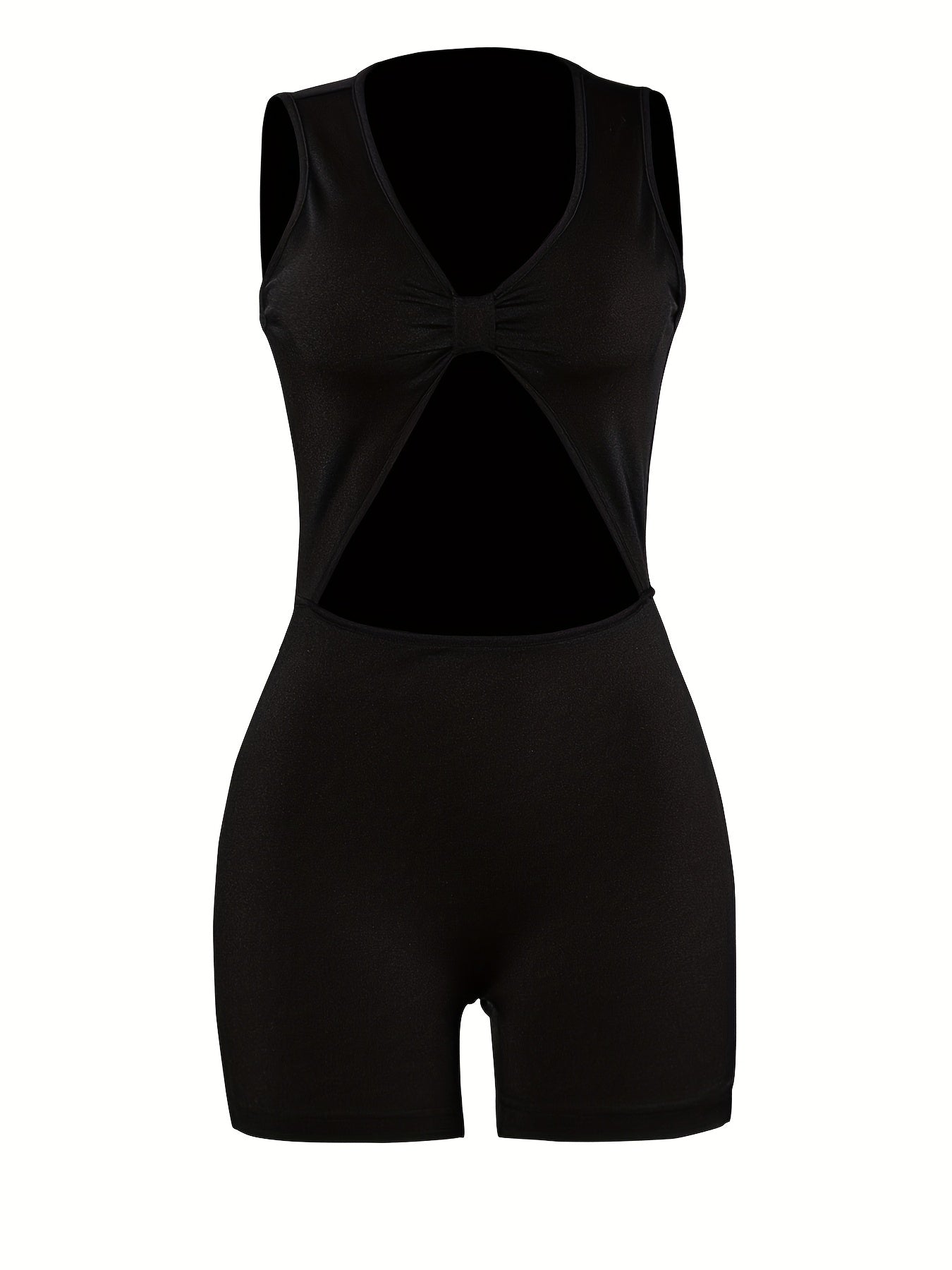 Sexy V-Neck Sleeveless Hollow Out Front Twist Romper - 100% Polyester Knit Fabric, 250g/m², All-Season Casual Unitard for Women