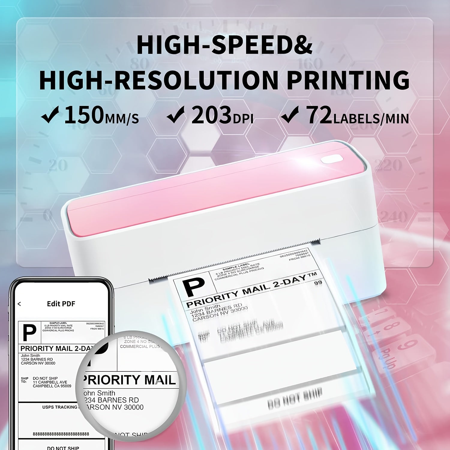 4x6 Transportation Label Printer - Supports Most Platforms, Print Width 1" - 4.7" Wireless Thermal Printer for Small Business, Packaging, 150mm/s Fast Printing, Compatible for Mobile And Computer Use