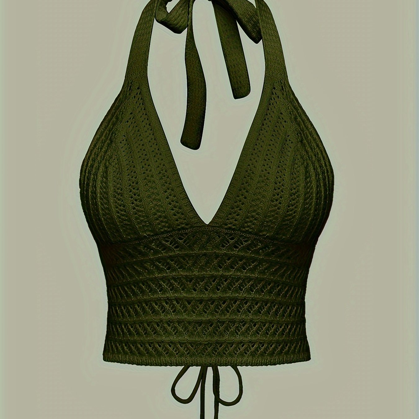 Solid Cross Tie Back Halter Top, Versatile V-neck Backless Crop Knitted Top, Women's Clothing
