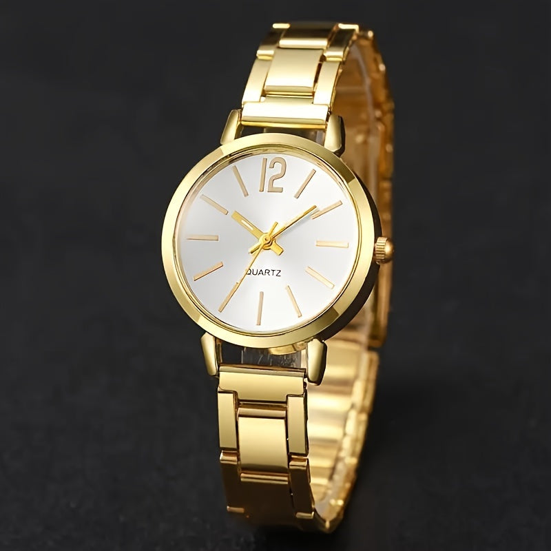 2pcs Set Ladies' Fashion Simple Alloy Quartz Watch With - Stylish Timepiece For Women - Perfect Accessory For Daily Wear