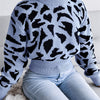 Leopard Print Crop Sweater, Casual Crew Neck Long Sleeve Sweater, Casual Tops For Fall & Winter, Women's Clothing